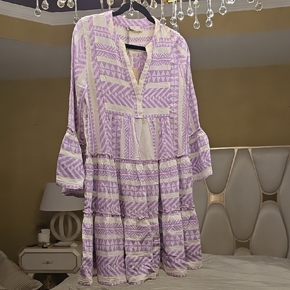 Devotion TWINS Lavender and Cream Long Sleeve Dress - Picture 1 of 16